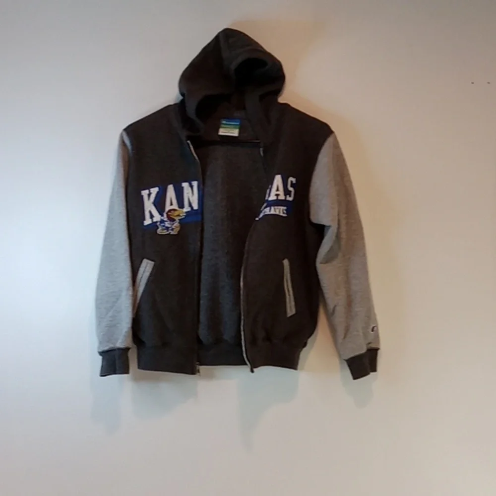 Vintage Champion Eco Fleece Full Zip Hoodie NCAA Kansas Jayhawks Youth Sz Med/8